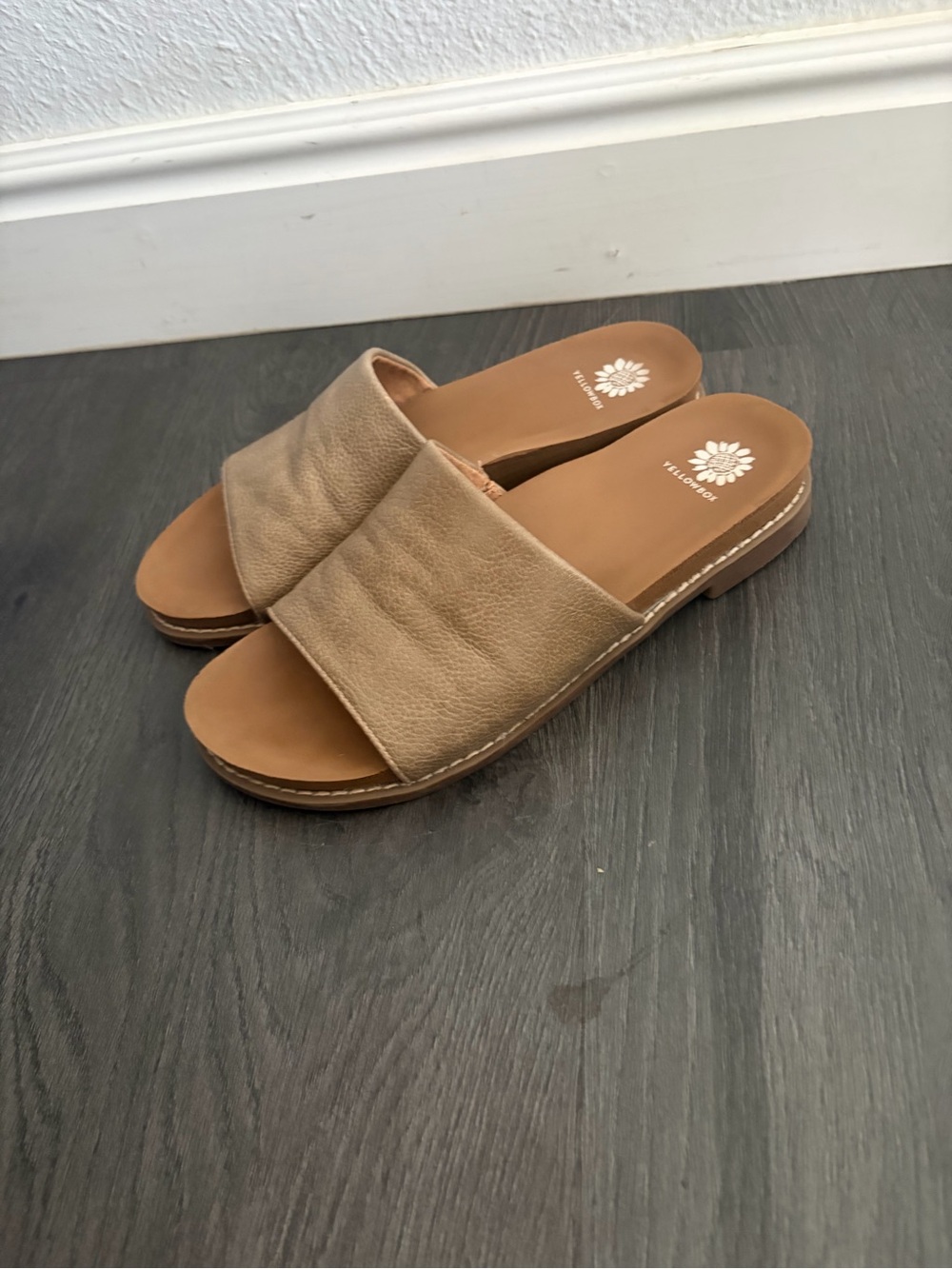 Yellow Box Beige Slide Sandals with Wide Strap